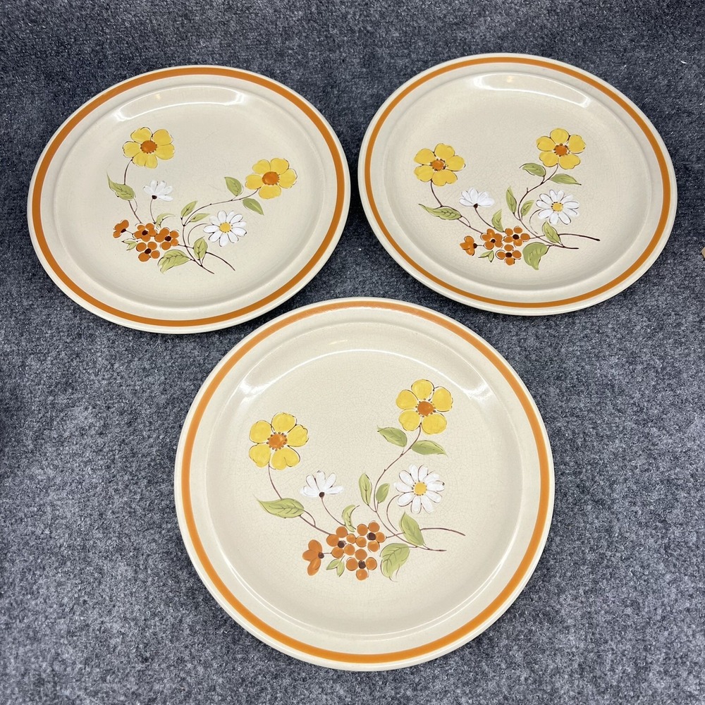 Ji Stonecrest 206 Pamela 10 5/8" Dinner Plate Vintage Retro Orange Stripe Floral